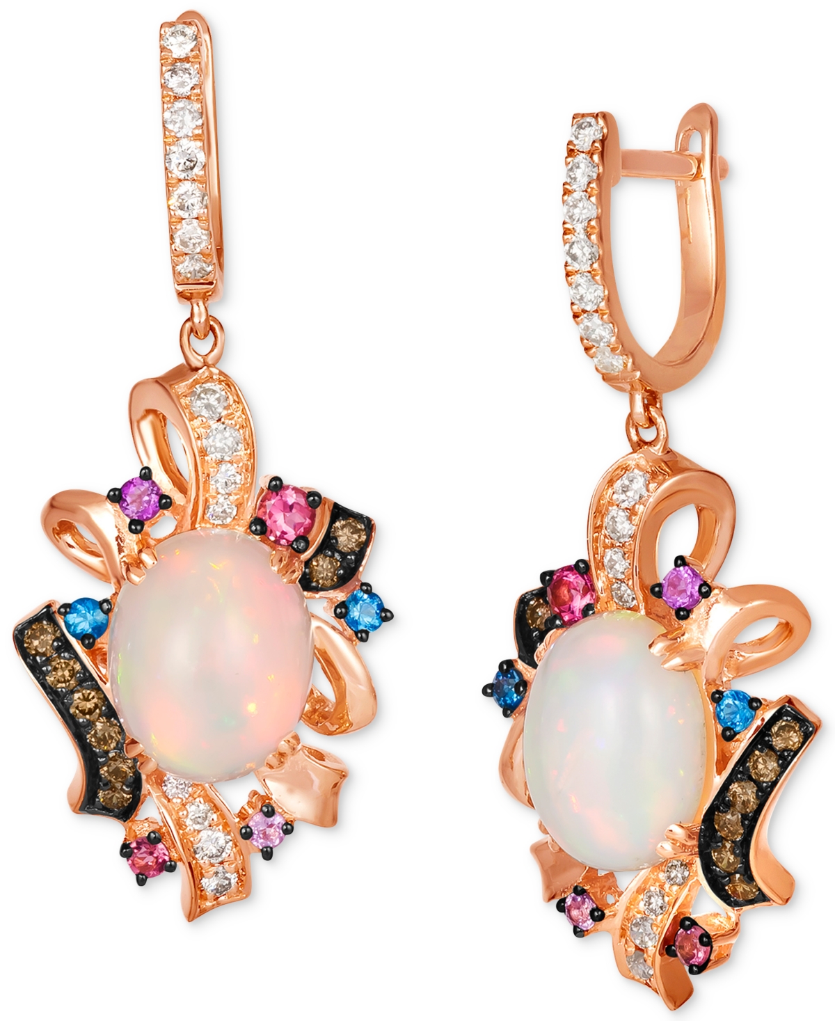 Crazy Collection Multi-Gemstone (2-5/8 ct. t.w.) & Diamond (5/8 ct. t.w.) Drop Earrings in 14k Rose Gold - K Strawberry Gold Earrings