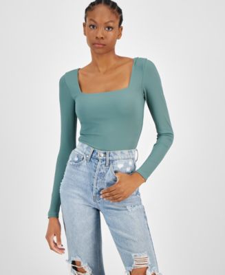 And Now This Women's Square Neck Double Layered Ribbed Bodysuit - Macy's