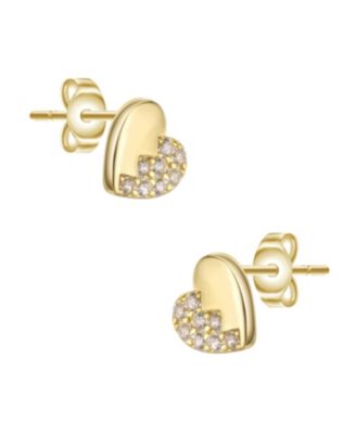 Sterling Silver 14K Gold Plated Clear Cubic Zirconia Heart Stud Butterfly Earrings For Kids