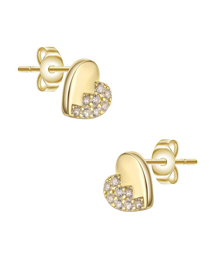 Genevive Sterling Silver 14K Gold Plated Clear Cubic Zirconia Heart