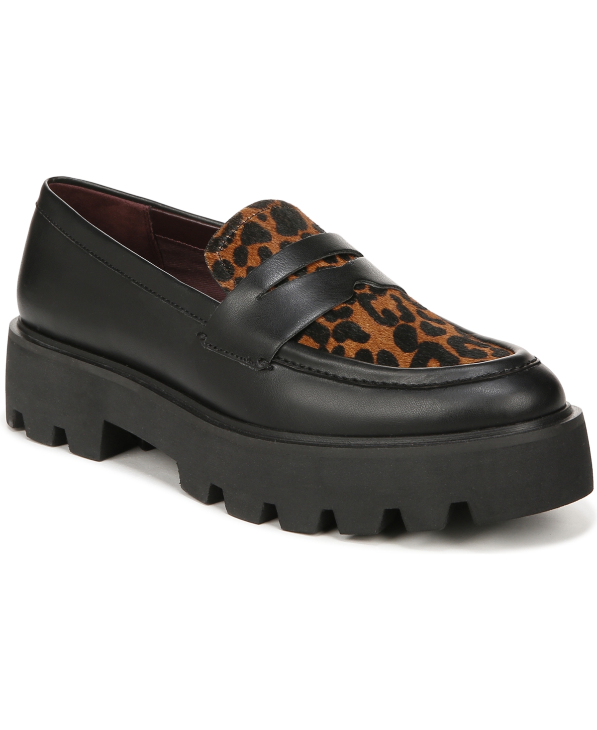 Balin Lug Sole Loafers - Black Faux Leather/Leopard Print Hair