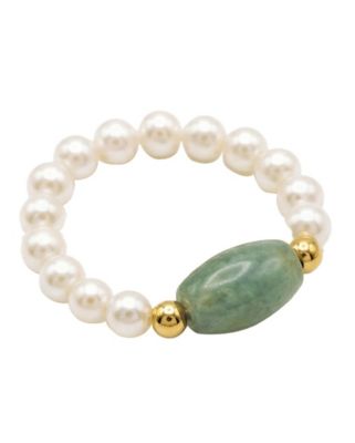 seree Isa Jade and beaded pearl stretch ring - Green 58$