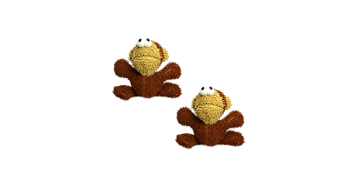 Microfiber Ball Monkey, 2-Pack Dog Toys - Brown
