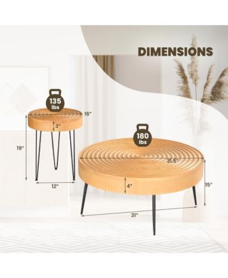 Farmhouse Round Coffee Table Set of 2 End Table Natural Finish