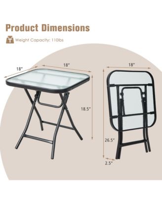 Patio Folding Square Glass Side Table Bistro Coffee Table Plant Stand