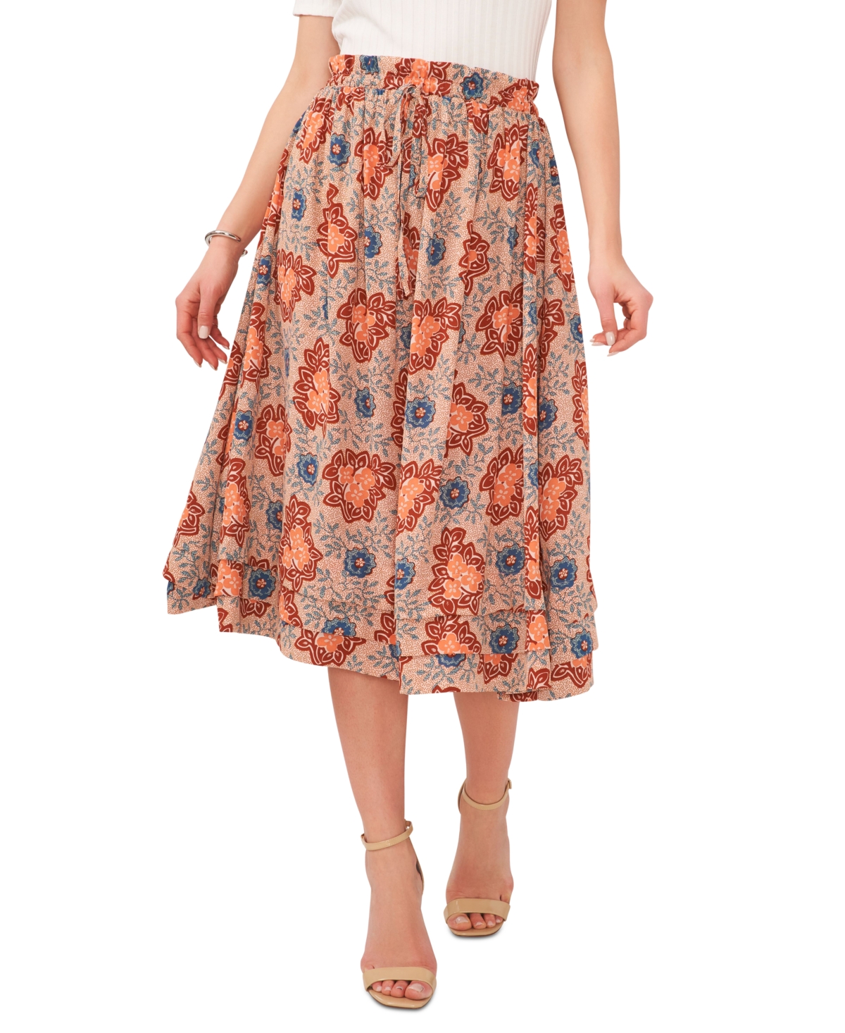 Shop 1.state Women's Printed Drawstring-tie Midi Skirt In Mauve