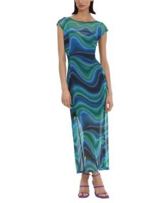 Donna Morgan - Women's Wave-Print Mesh Maxi Dress