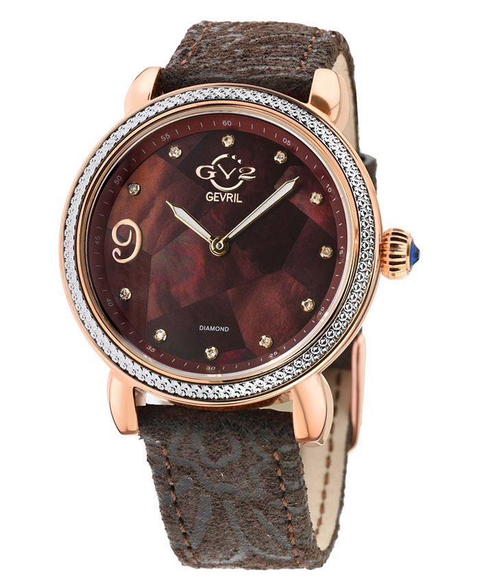 GV2 by Gevril Women s Ravenna Swiss Quartz Floral Brown Leather
