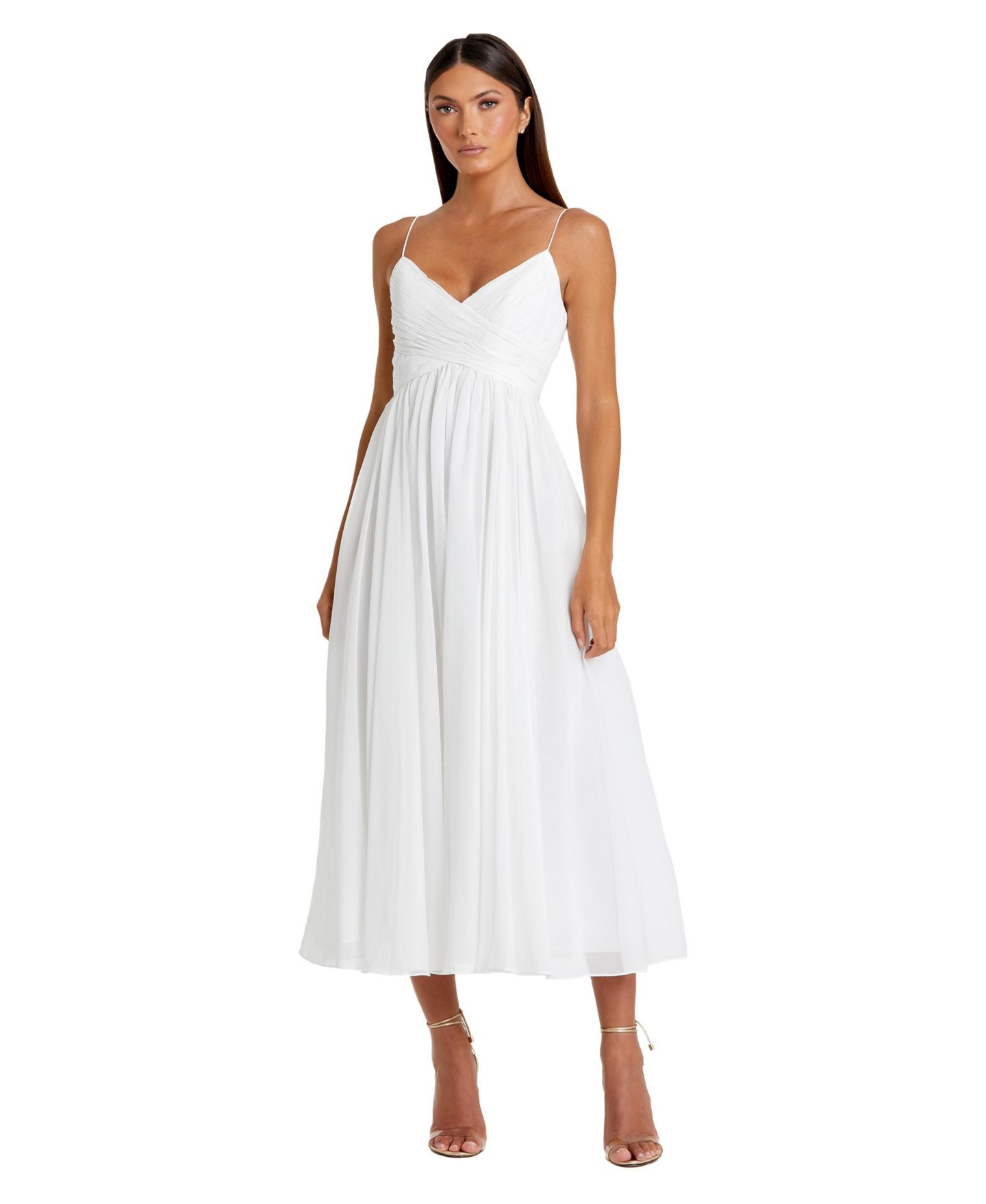 Женское платье Mac Duggal Ieena Faux Wrap Sleeveless Flowy, цвет: Белый — фото 1