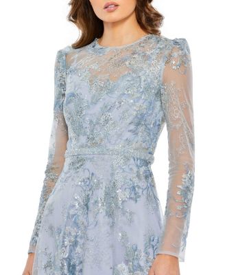 MAC DUGGAL イリュージョンハイネックミディドレス Mac Duggal Women's Embellished Illusion Long Sleeve Midi