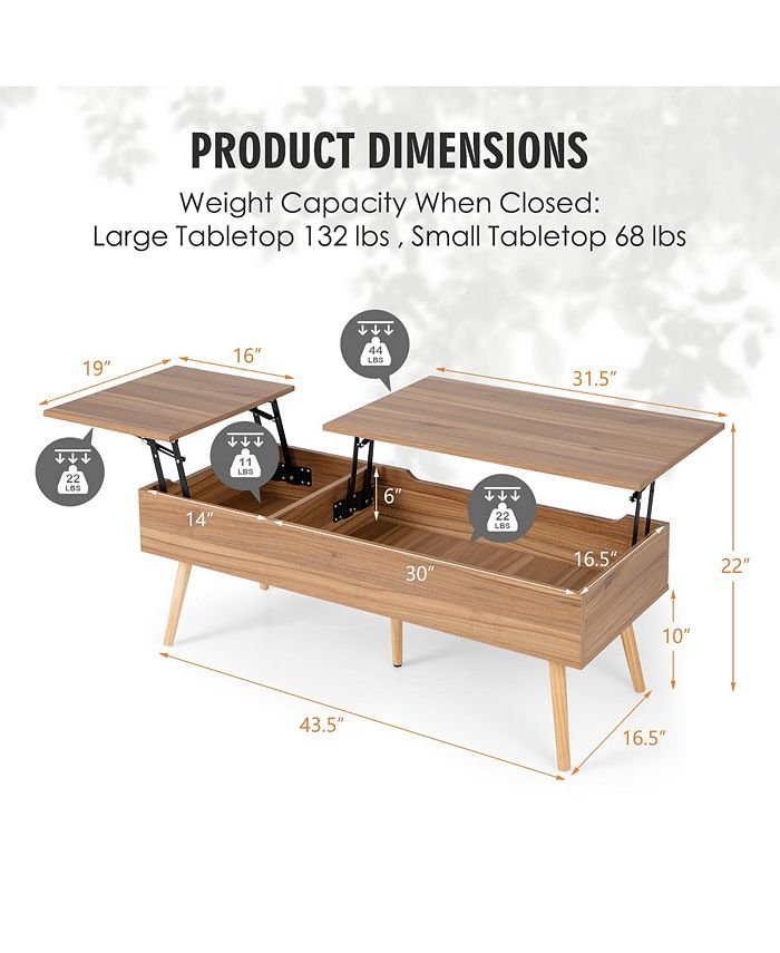 Costway 47'' Lift Top Coffee Table Central Table with Hidden