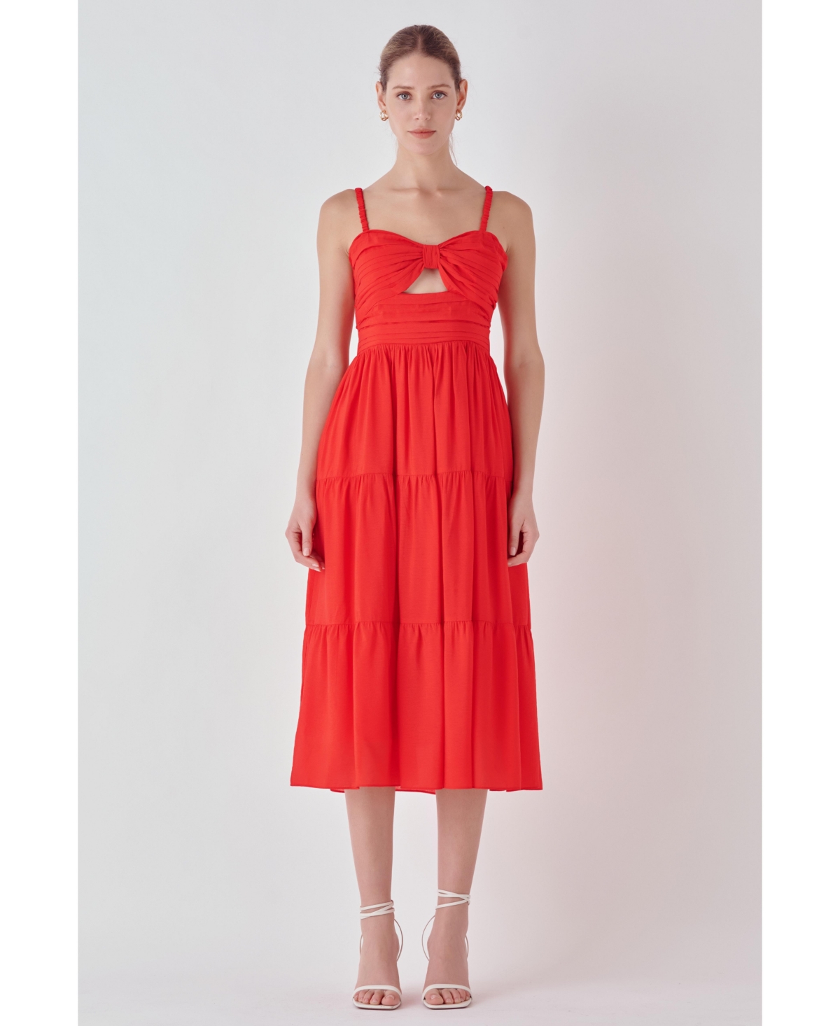 Women's Cut out Elastic Strap with Midi Dress - Red