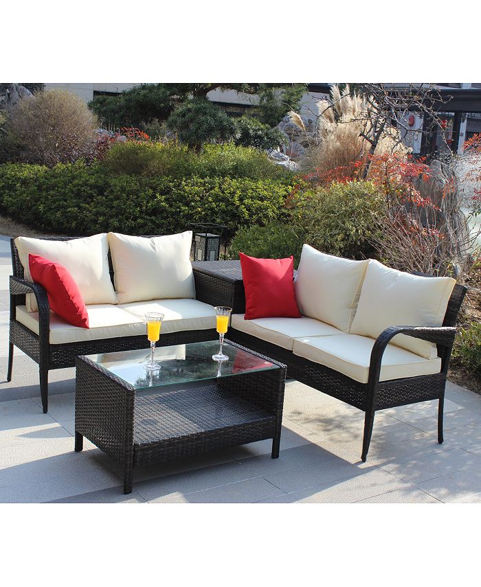 Simplie Fun 4 Piece Patio Sectional Wicker Rattan Outdoor Furniture