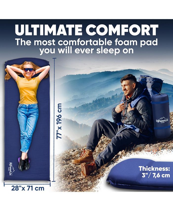 Powerlix Sleeping Pad SelfInflating Foam Pad Insulated 3 inches