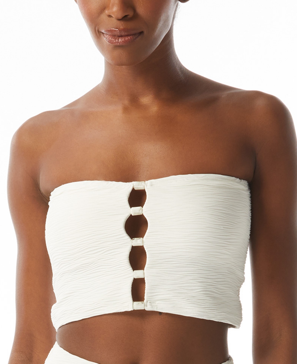 Shop Carmen Marc Valvo Women's Textured Bandeau Bikini Crop Top In Ivory