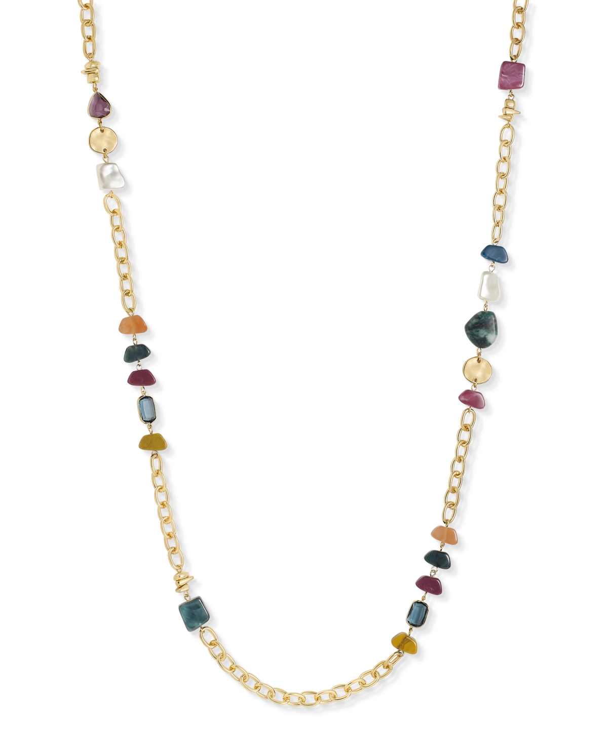 Gold-Tone Mixed Bead Station Strand Necklace, 42" + 3" extender, Created for Macy's - Multi