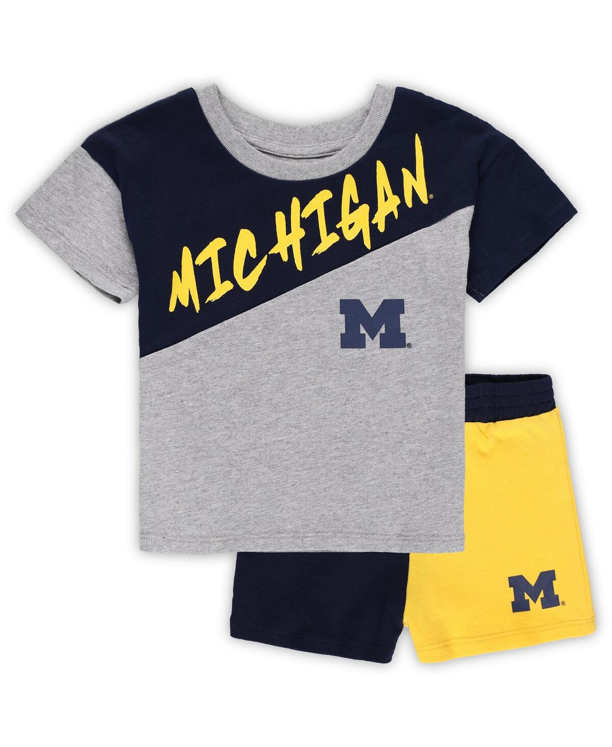 Outerstuff Babies' Toddler Boys And Girls Heather Gray Michigan Wolverines Super Star T-shirt And Shorts Set
