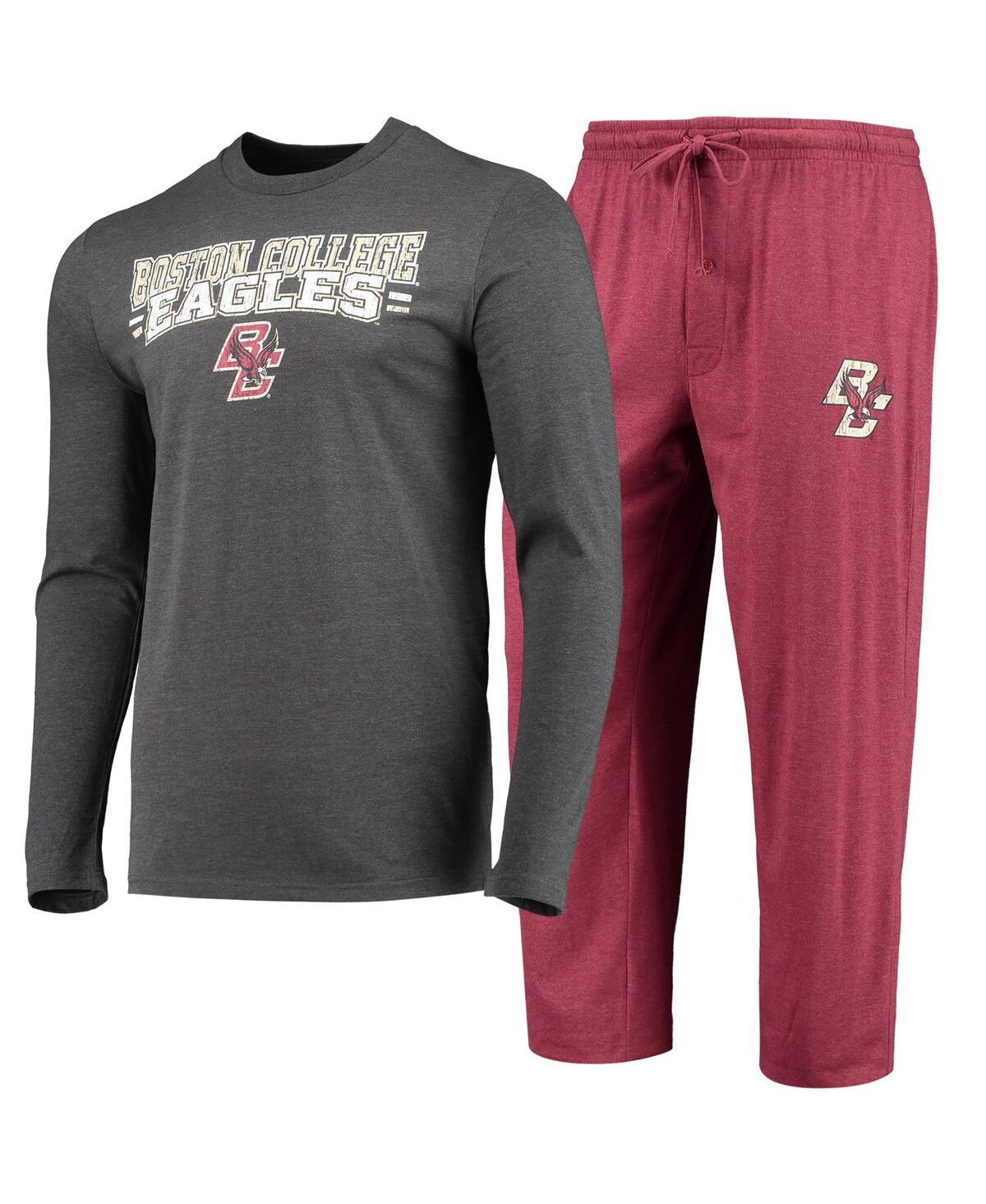 Men's Concepts Sport Maroon, Heathered Charcoal Boston College Eagles Meter Long Sleeve T-shirt and Pants Sleep Set