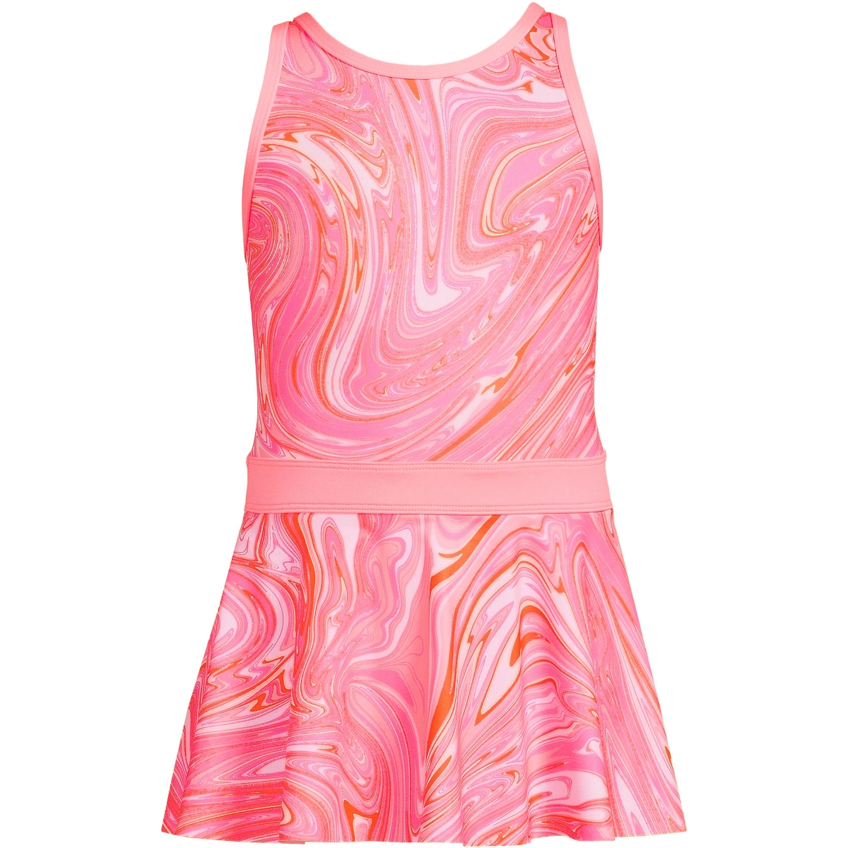 Lands' End Girls Child One Piece Swim Dress Swimsuit In Knockout Pink Swirl