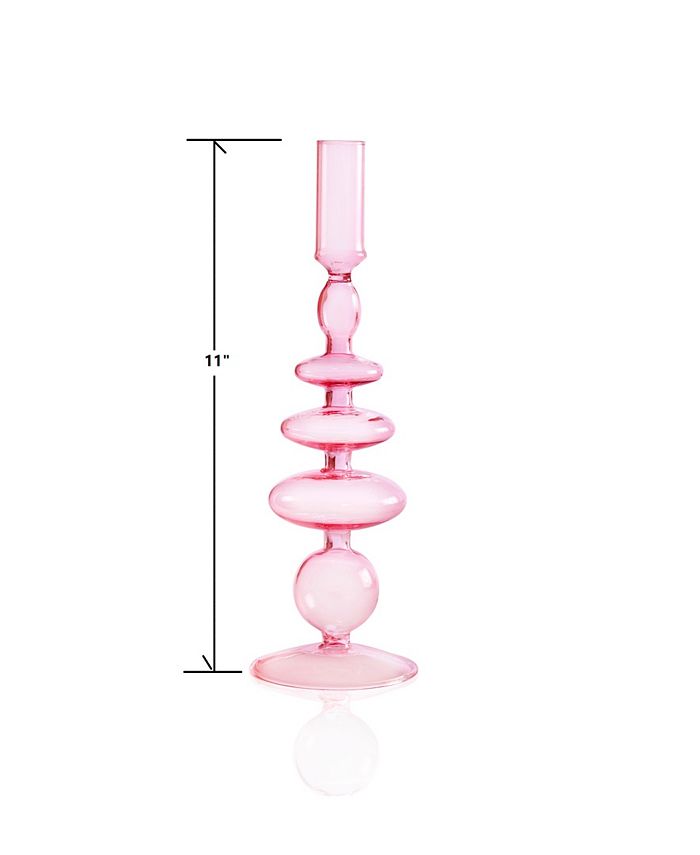 Qualia Glass Aurora Glass 3 Piece 9.5", 11", 12" Tall Assorted Color Candlesticks Macy's