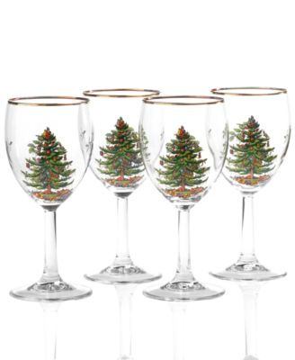 Christmas Tree 13 oz. Glassware Wine Glass, Set of 4