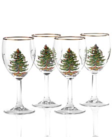 Christmas Tree 13 oz. Glassware Wine Glass, Set of 4