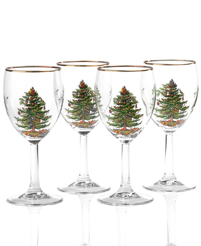 Christmas Tree Stemless Wine Glasses Set of 4