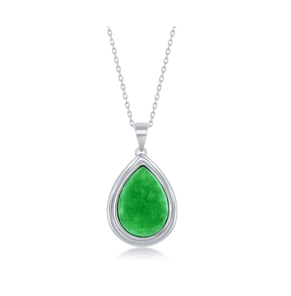Sterling Silver, 10x14mm Pear-Shaped Jade Necklace - Green