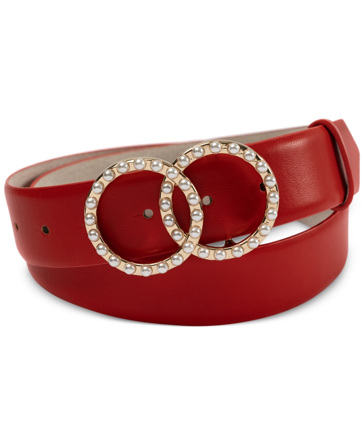 Inc International Concepts Women's Embellished Double Circle Leather Belt, Created For Macy's In Red