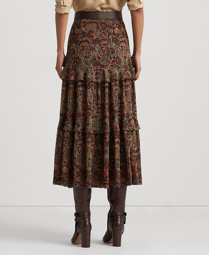 Lauren Ralph Lauren Women's Floral Crinkle Georgette Tiered Skirt - Macy's