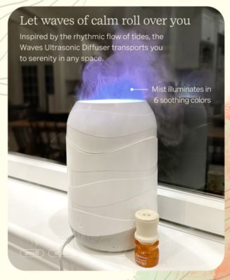 "Waves" Ultrasonic Diffuser (300 Milliliter) - Cascading Mist and Light plus Essential Oil Blend