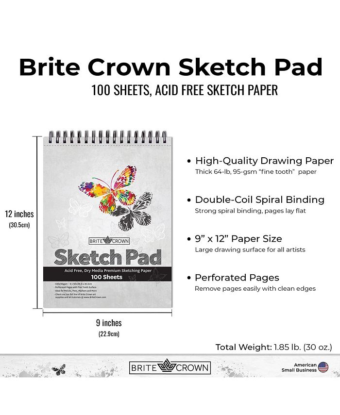 Net Focus Media Brite Crown Sketch Pad – 9x12 Sketchbook for Teens, 64lb  (95gsm) Art Drawing Paper for Kids 9-12 - 100 Sheets Acid-Free, Spiral  Perforated Drawing Paper Pad - Macy's