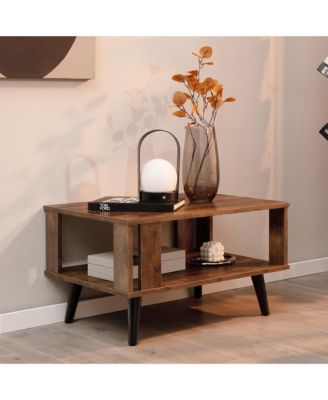 Coffee Table Retro Mid-Century Coffee Table W/Storage Open Shelf