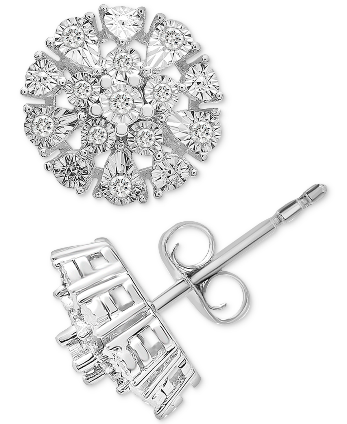 Macy's Diamond Flower Burst Stud Earrings (1/10 Ct. T.w.) In Sterling Silver, Created For