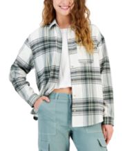 Mad Engine Juniors Bronco Plaid Shacket Womens Long Sleeve Oversized Button-Down Shirt | Blue | Juniors Medium | Shirts + Tops Button-Front Shirts