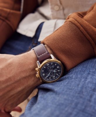 Eco-Drive Men's Chronograph Promaster Skyhawk Brown Leather Strap Watch 45mm