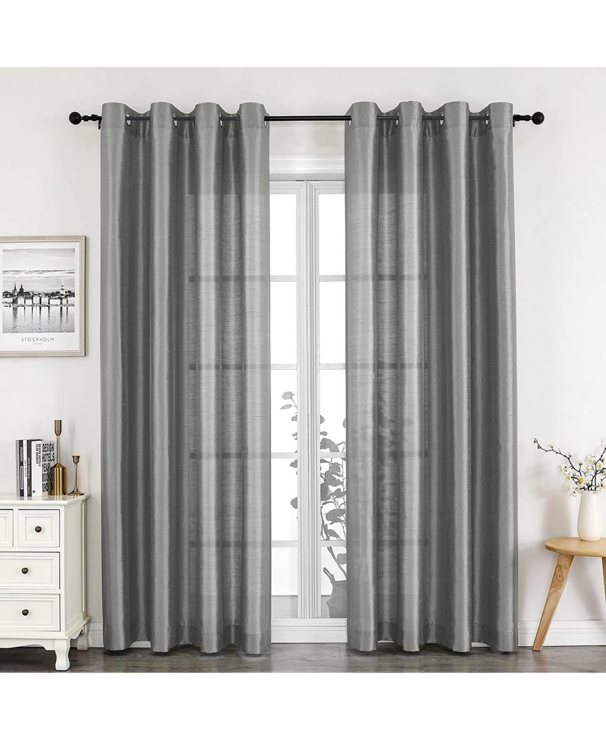 Artisan Lightweight Transparent Faux Silk Sheer Grommet Single Curtain Panel - Silver