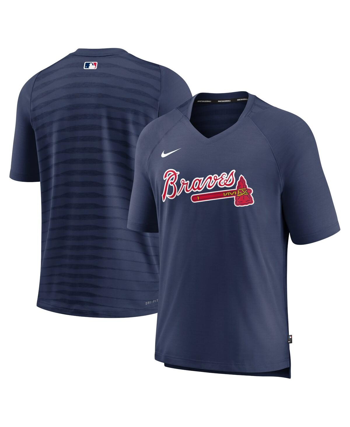 Men's NikeAtlanta Braves Authentic Collection Pregame Raglan Performance V-Neck T-shirt - Navy