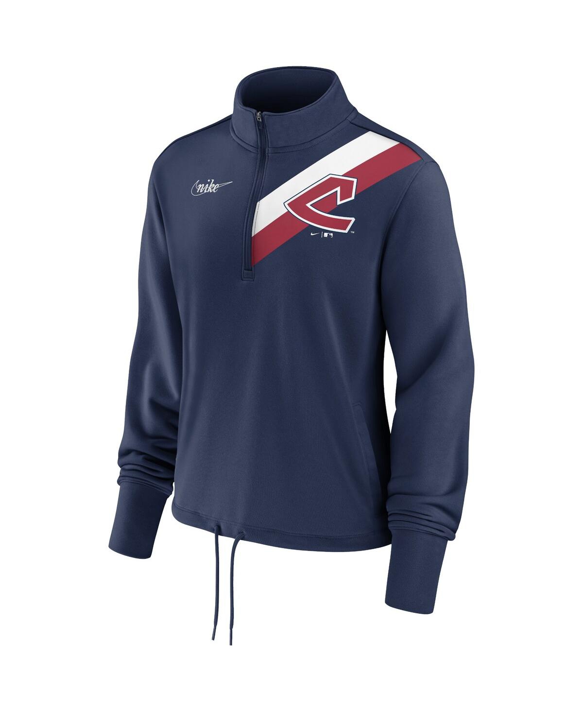 Women's NikeCleveland Guardians 1973-77 Cooperstown Collection Rewind Stripe Performance Half-Zip Pullover Sweater - Navy