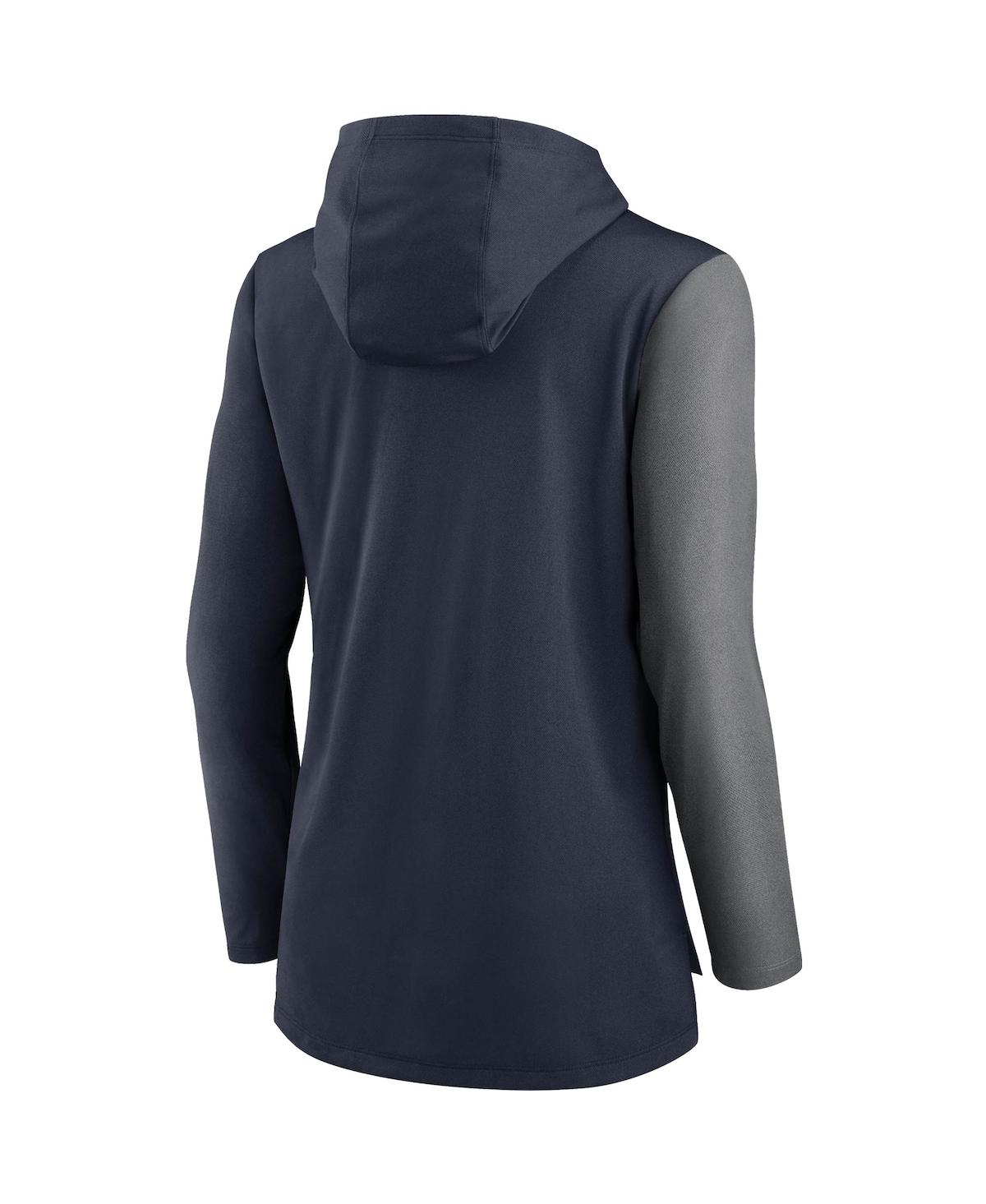Nike Women's  Navy, Heathered Charcoal Houston Texans Chevron Hoodie Performance Long Sleeve T-shirt In Navy,heathered Charcoal