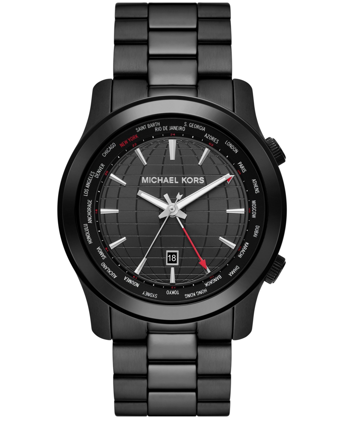 Michael Kors Men's Runway Quartz Dual Time Black Stainless Steel Watch 45mm