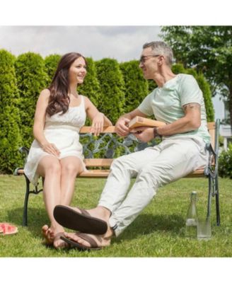 Patio Park Garden Bench Porch Chair Outdoor Deck Cast Iron Hardwood Rose