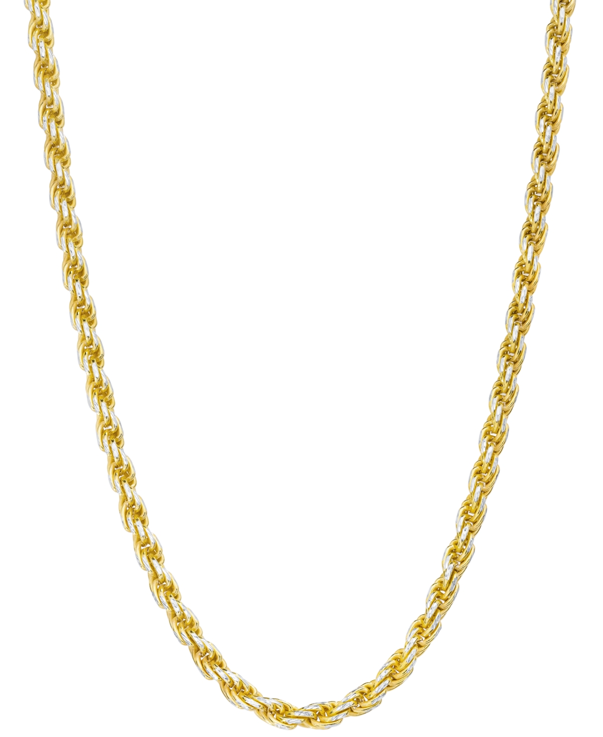 Macy's Men's Two-tone Rope Link 22" Chain Necklace (4mm) In Sterling Silver & 14k Gold-plate In Gold Over Silver