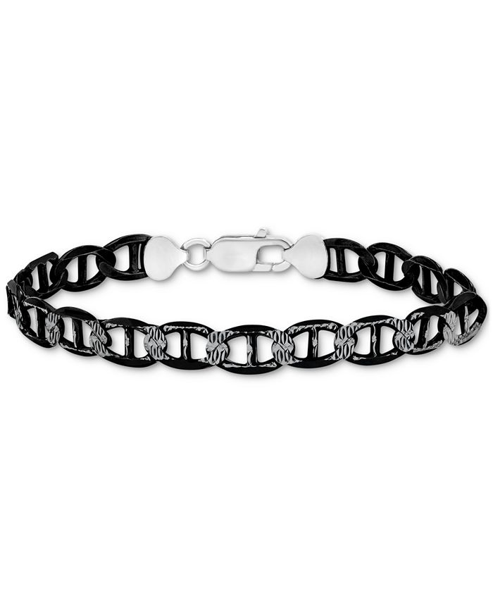 Macy's Men's Mariner Link Chain Bracelet in Sterling Silver & Black