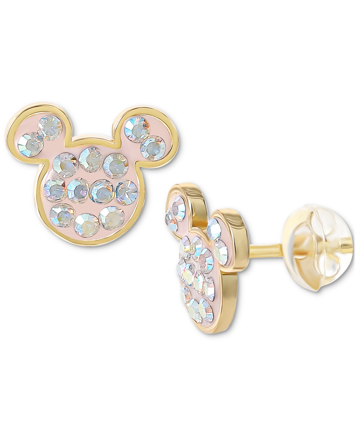 Disney Crystal Mickey Mouse Stud Earrings In 18k Gold-plated Sterling Silver In Gold Over Silver