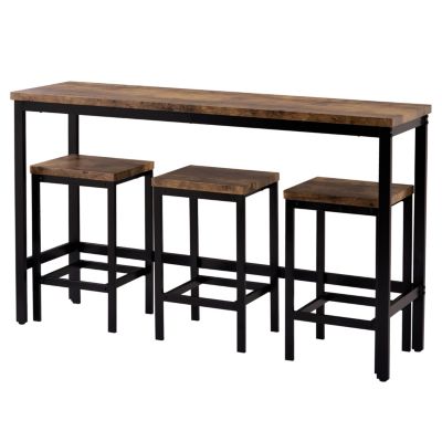 Counter Height Extra Long Dining Table Set With 3 Stools Pub Kitchen Set Side Table With Foot
