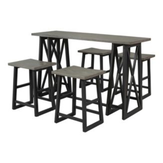 Rustic Counter Height 5-Piece Dining Set, Wood Console Table Set With 4 ...