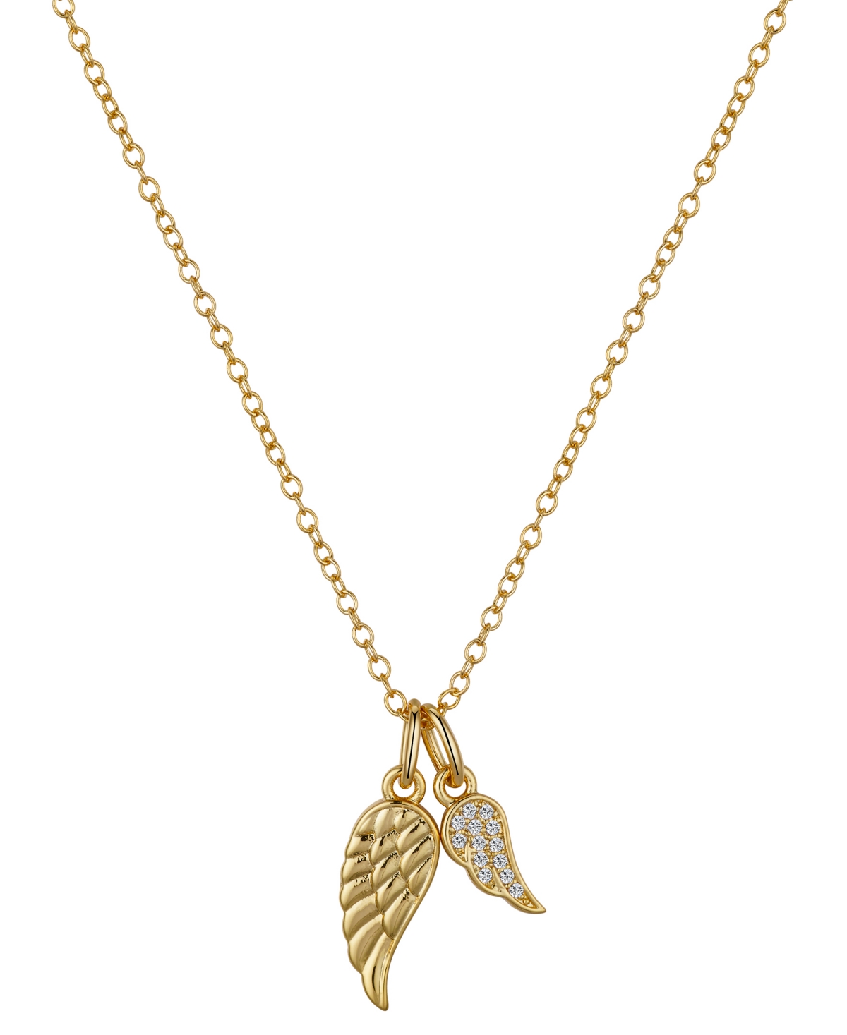 Cubic Zirconia 14K Gold Flash Plated Wing Pendant Necklace - Gold