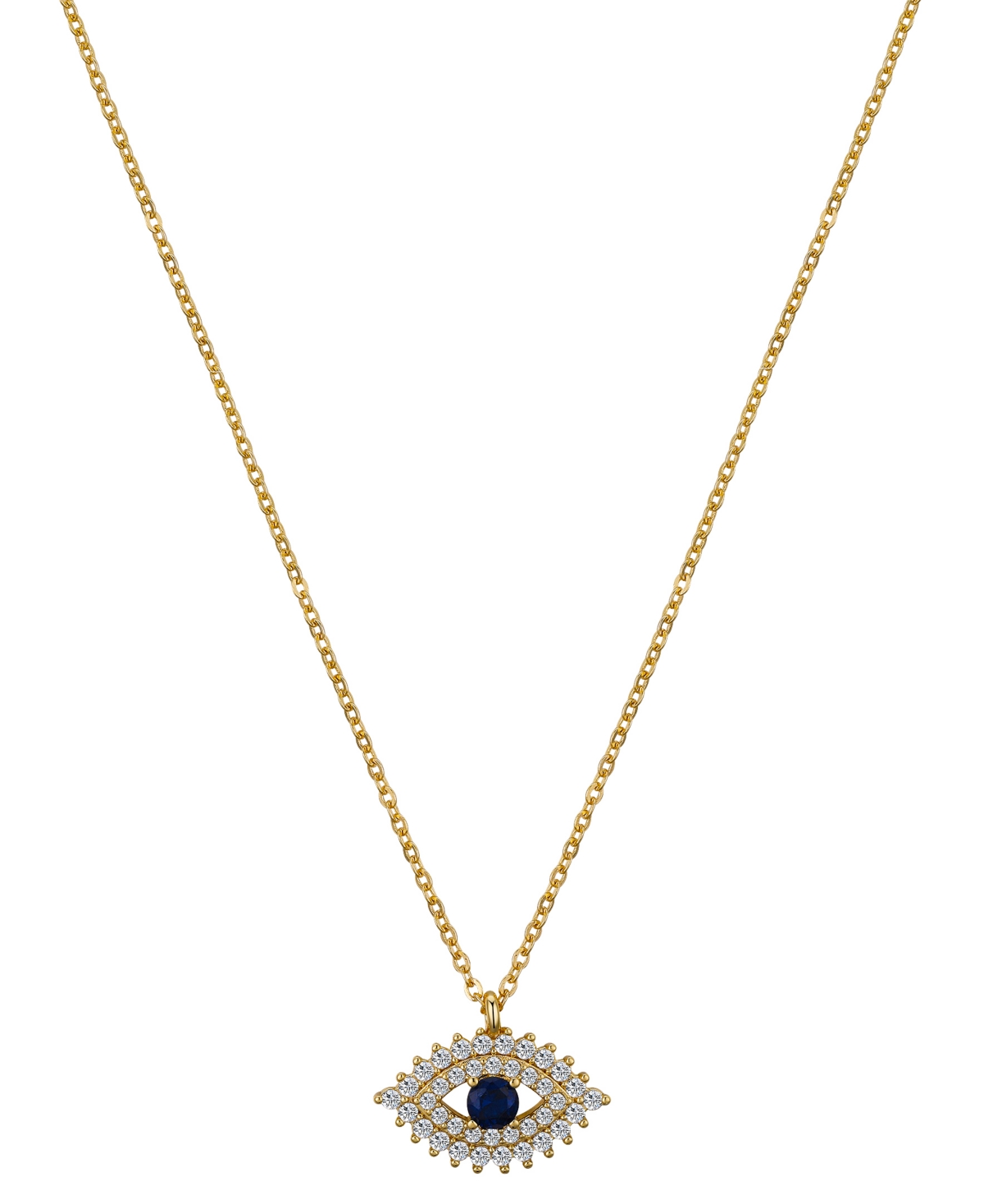 Unwritten 14k Gold Flash Plated Dark Blue And Clear Cubic Zirconia Evil Eye Pendant Necklace