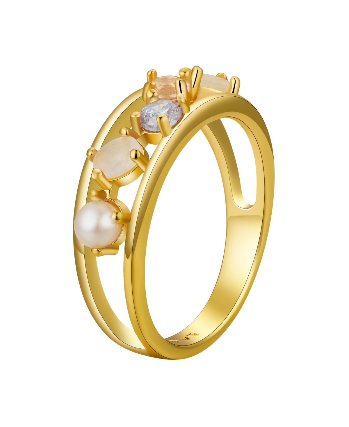 Unwritten Cubic Zirconia, Faux Opal And Imitation Pearl Ring In Gold